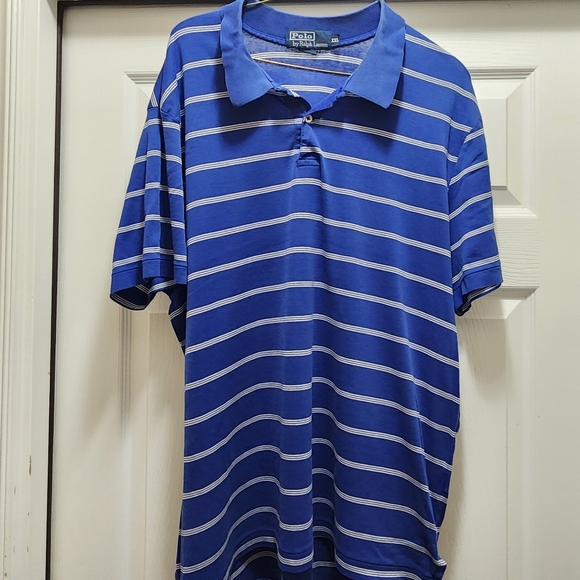 Polo Ralph Lauren Polo Shirt Men's XXL Blue White Stripes Golf 2XL - Picture 2 of 8